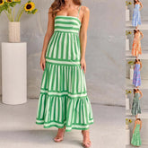 Women Summer Striped Backless Suspender Dress