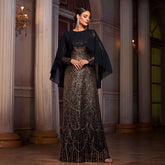 Elegant Long Sleeve Round Neck A- Line Evening Dress