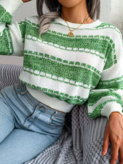 Women Fashion Color Block Long Sleeve Knit Sweater