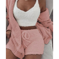3PCS Women’s Loungewear Set – Crop Top & Shorts