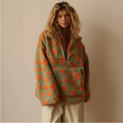 Women Winter Flowers Lambskin Sweatshirt