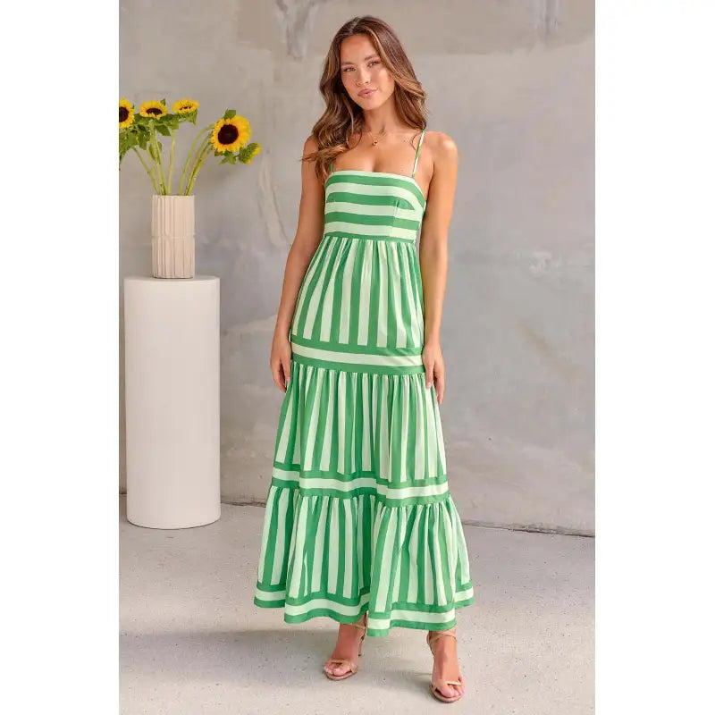 Women Summer Striped Backless Suspender Dress