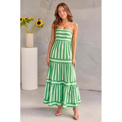 Women Summer Striped Backless Suspender Dress