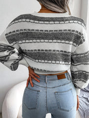 Women Fashion Color Block Long Sleeve Knit Sweater