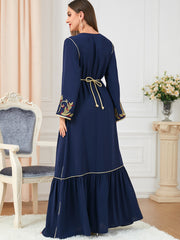 Women's Arabic Dress Embroidery Round-neck Long-sleeved Dress