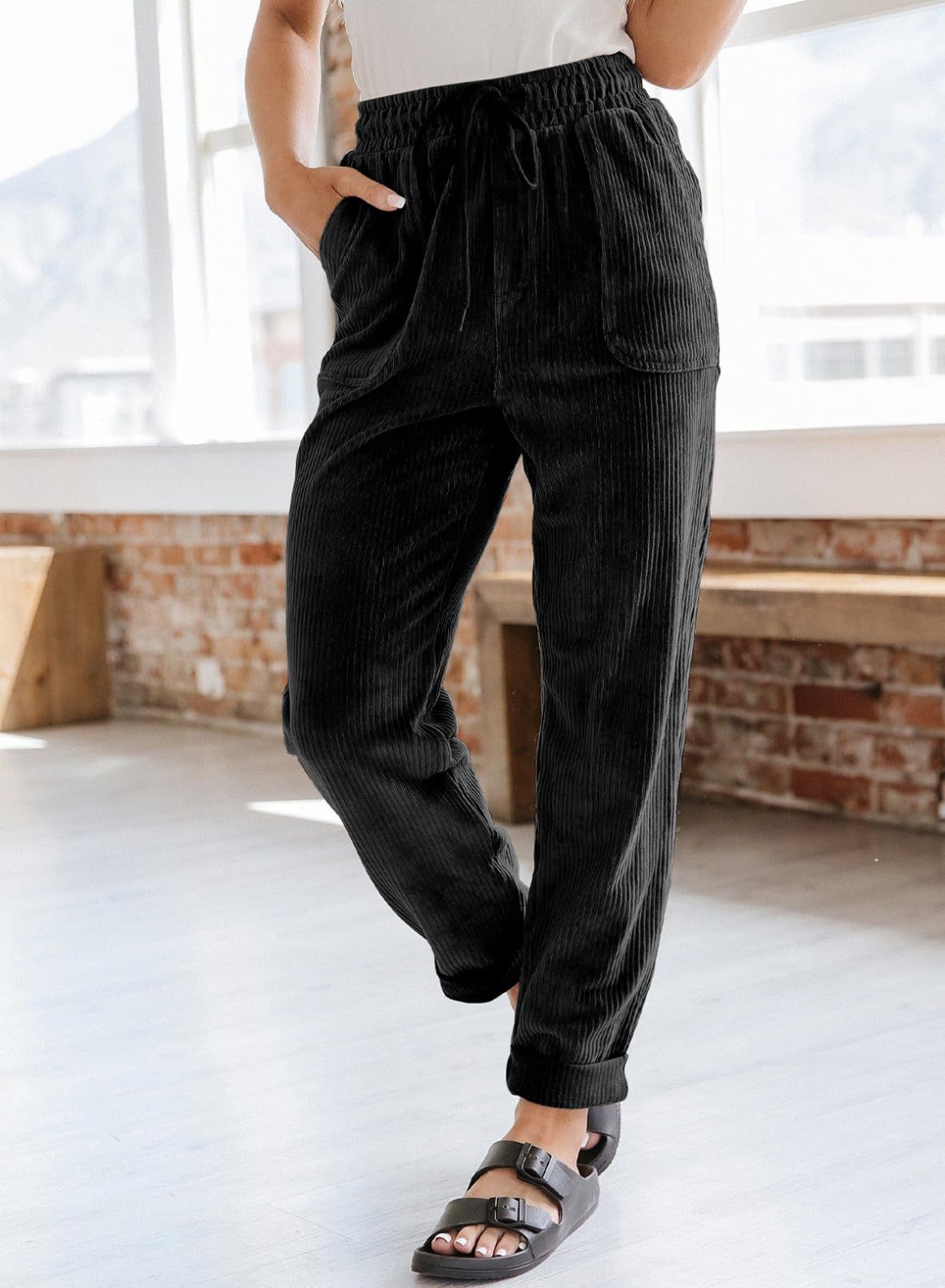 European And American Casual Pants Fashion Solid Color Corduroy Wide-leg Pants Women's Pants
