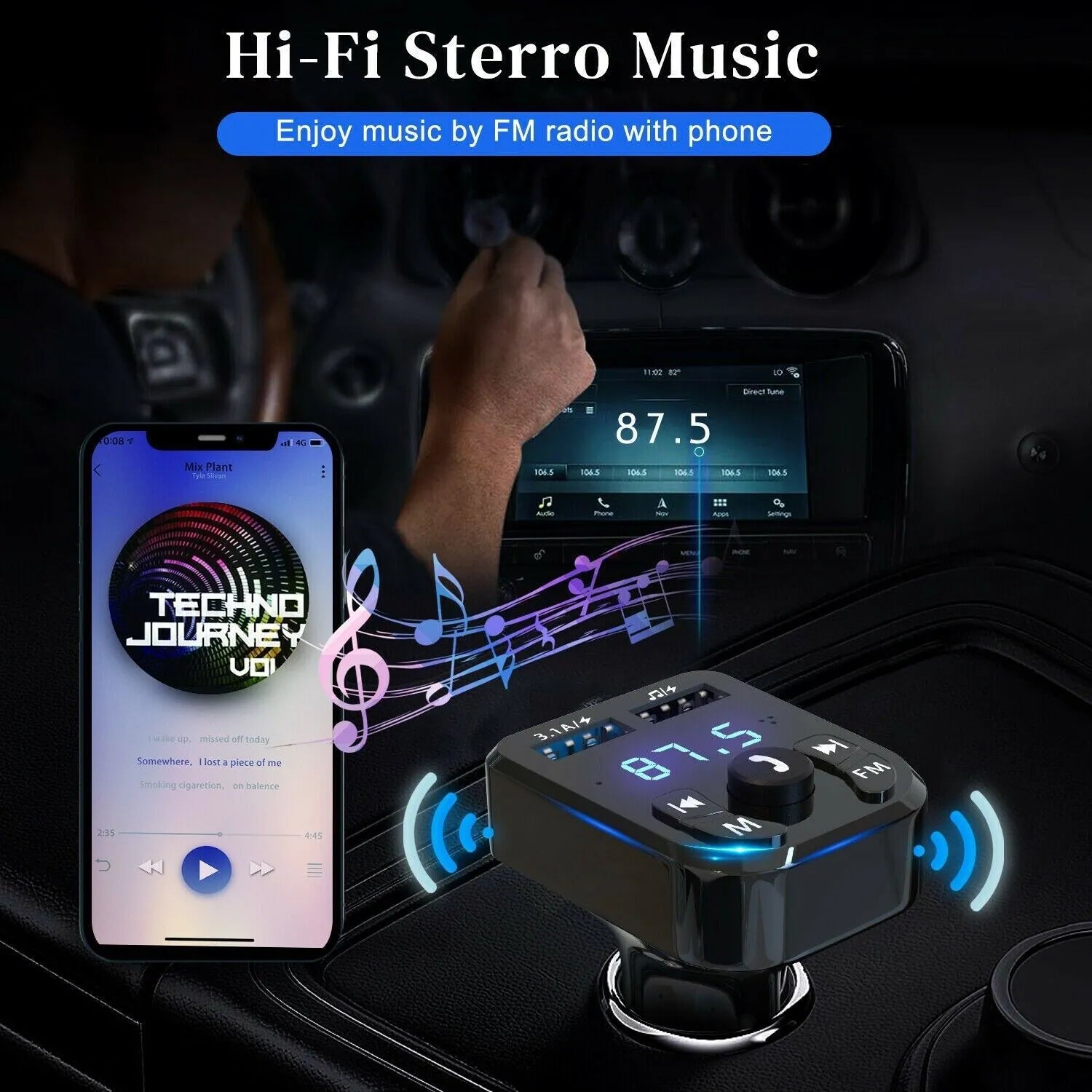 Wireless Car Bluetooth FM Transmitter Charger