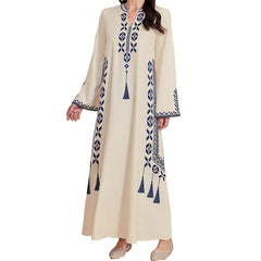 Women's Printed V-neck Robe Arabic Ethnic Print Dress