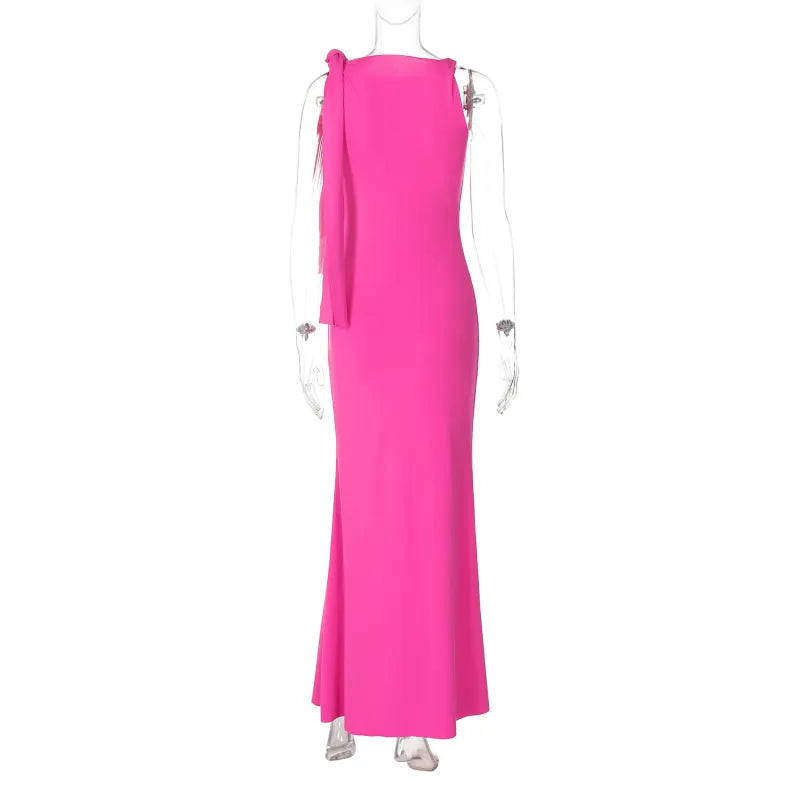 Women’s One-Shoulder Ribbon Long Party Dress