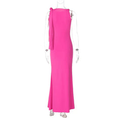 Women’s One-Shoulder Ribbon Long Party Dress