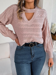 Women Casual Hollow Out Cable Knit Long Sleeve Pullover Sweater
