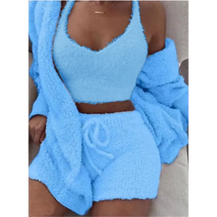 3PCS Women’s Loungewear Set – Crop Top & Shorts