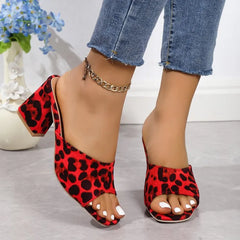 Leopard Chunky Heel Summer Sandals