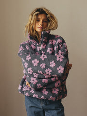 Women Winter Flowers Lambskin Sweatshirt