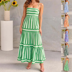 Women Summer Striped Backless Suspender Dress