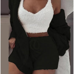 3PCS Women’s Loungewear Set – Crop Top & Shorts