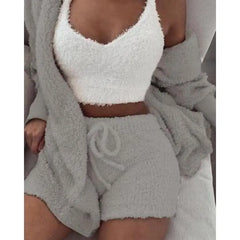 3PCS Women’s Loungewear Set – Crop Top & Shorts