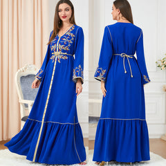 Women's Arabic Dress Embroidery Round-neck Long-sleeved Dress