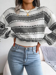 Women Fashion Color Block Long Sleeve Knit Sweater