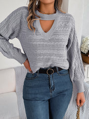 Women Casual Hollow Out Cable Knit Long Sleeve Pullover Sweater