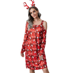 Christmas Plaid Print Off-shoulder Long Sleeve Dress