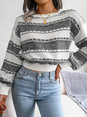 Women Fashion Color Block Long Sleeve Knit Sweater