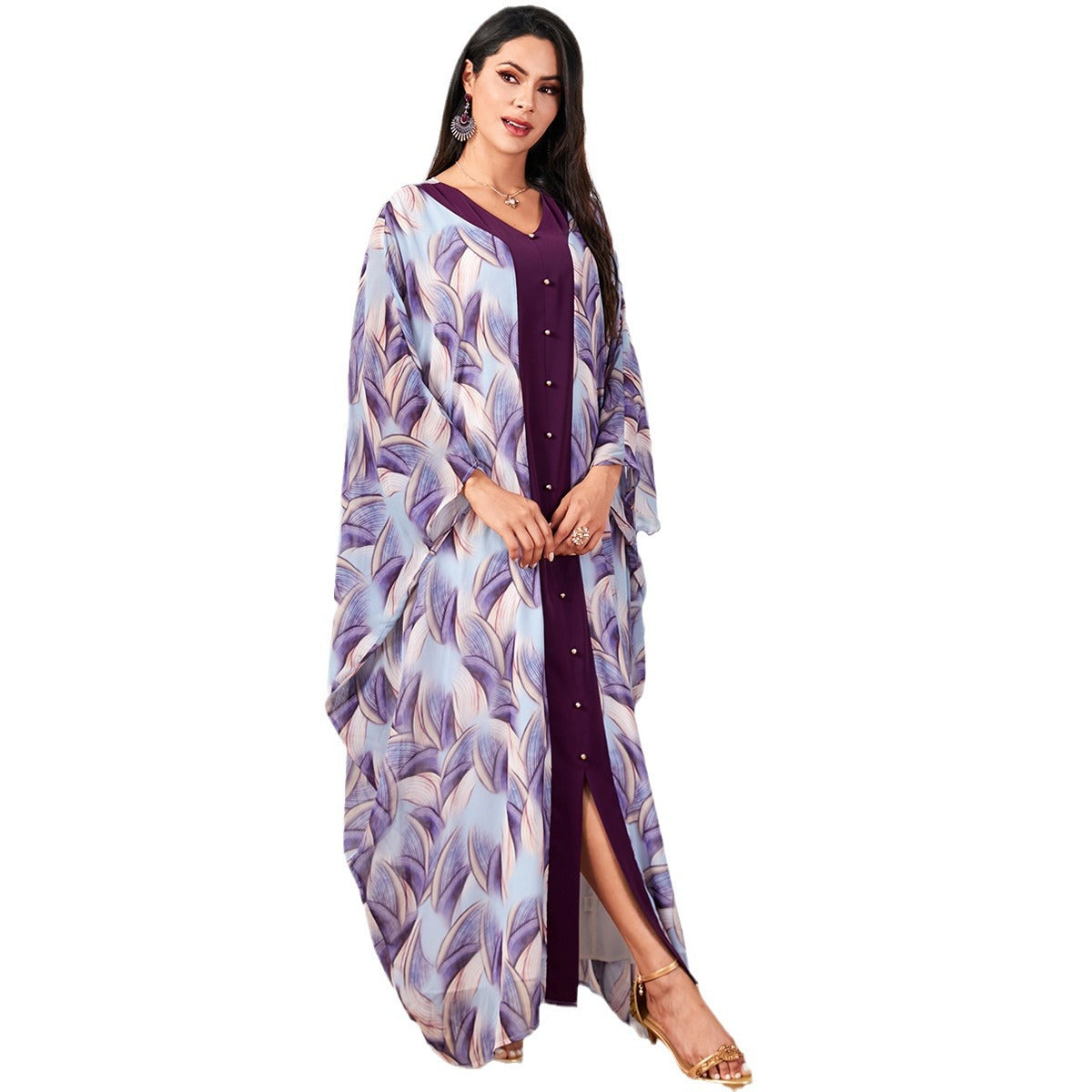 Women's Arabic Print Long Sleeve Dress