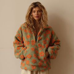 Women Winter Flowers Lambskin Sweatshirt