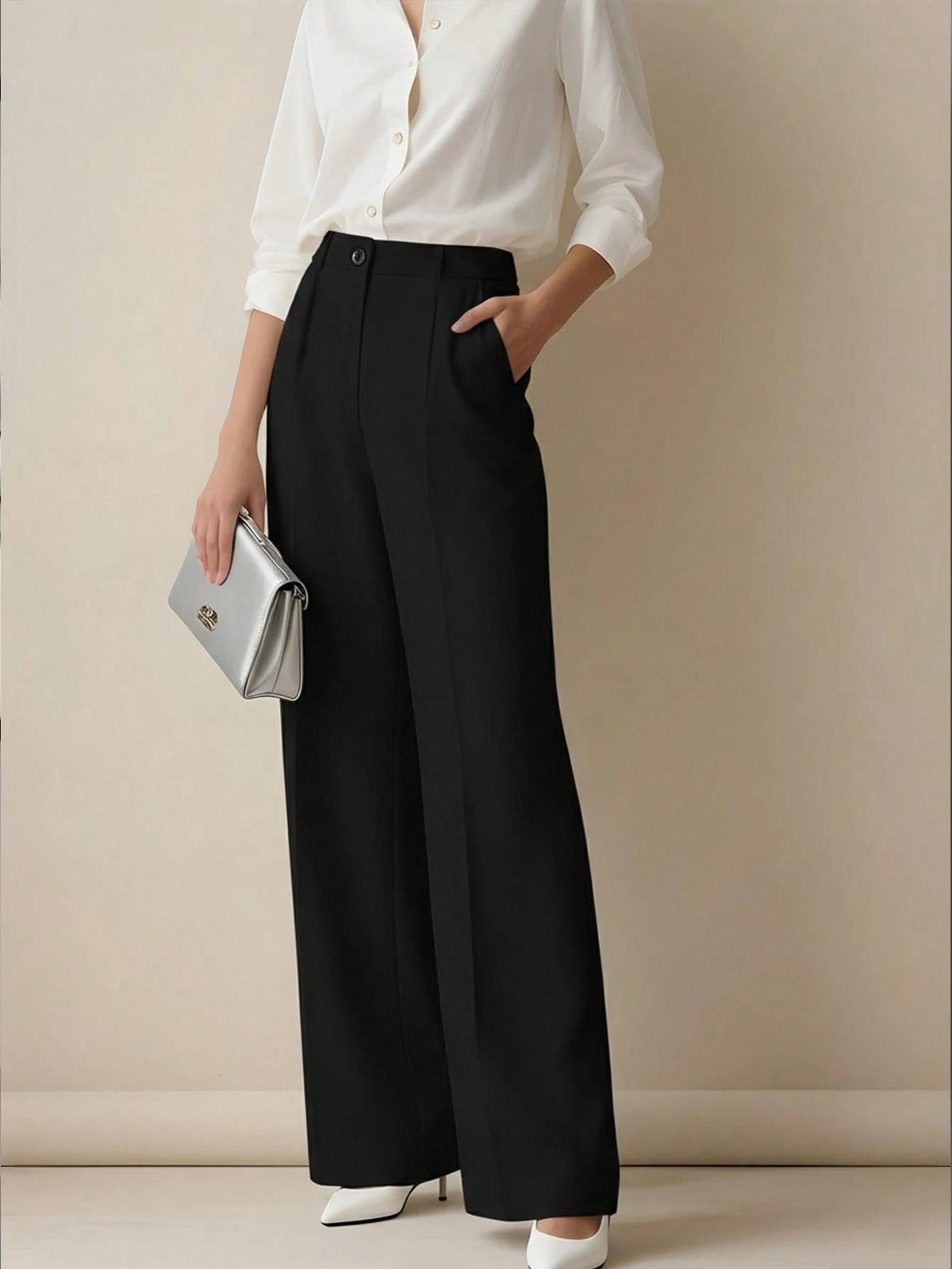 White High-waisted Loose Straight-leg Casual Pants