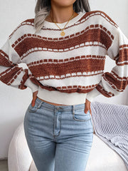 Women Fashion Color Block Long Sleeve Knit Sweater