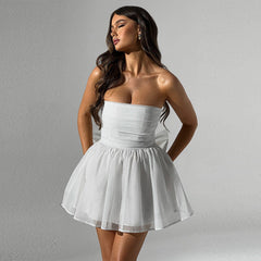 Top Lace Dress With Back Bow Short Skirt