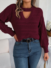 Women Casual Hollow Out Cable Knit Long Sleeve Pullover Sweater
