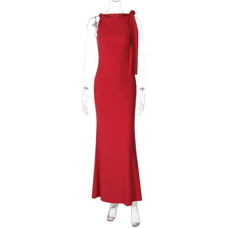 Women’s One-Shoulder Ribbon Long Party Dress