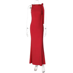 Women’s One-Shoulder Ribbon Long Party Dress