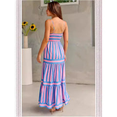 Women Summer Striped Backless Suspender Dress